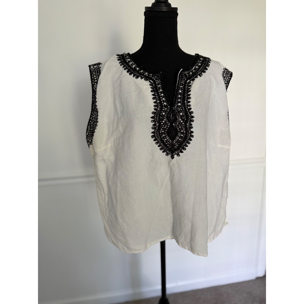 Embroidered‎ Tank Top Bohemian Sleeveless white black rayon Blouse 3X S.Taylor